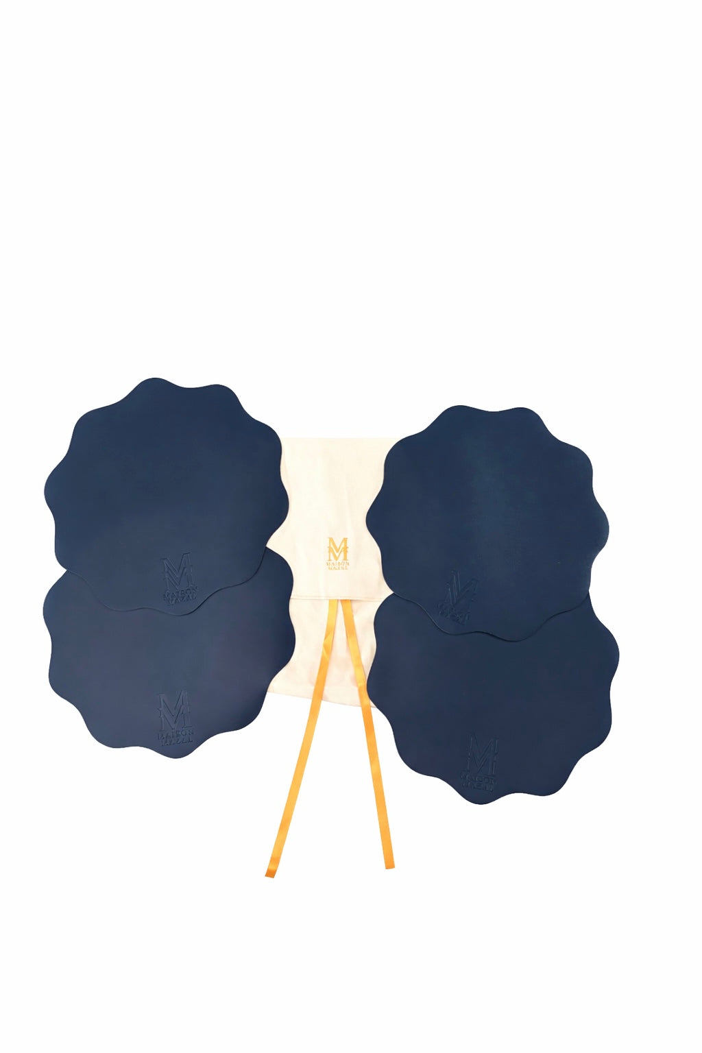 Front Logo Maison Mazal Scalloped Placemat: Navy Set of 4