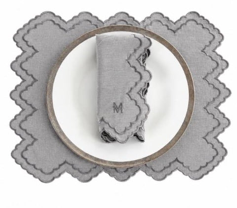 MM Embroidered Napkin Set of 4: Grey
