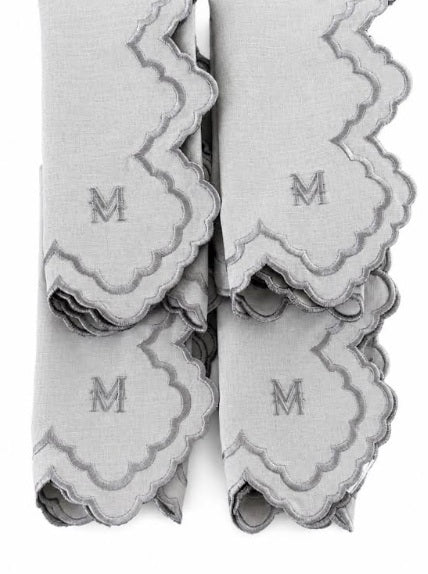 MM Embroidered Napkin Set of 4: Grey