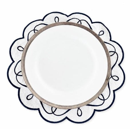 MM Embroidered Scalloped Placemats Set of 4 - Navy