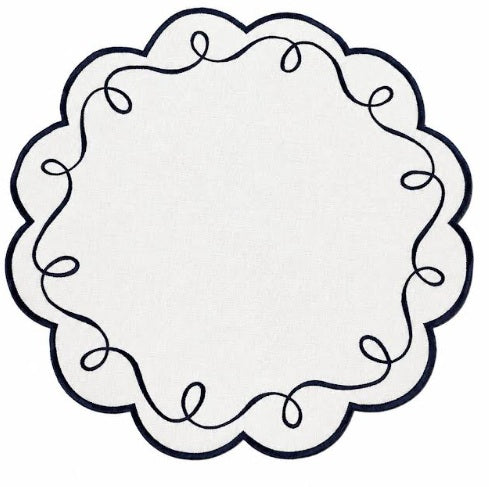 MM Embroidered Scalloped Placemats Set of 4 - Navy