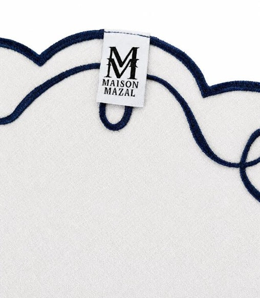 MM Embroidered Scalloped Placemats Set of 4 - Navy