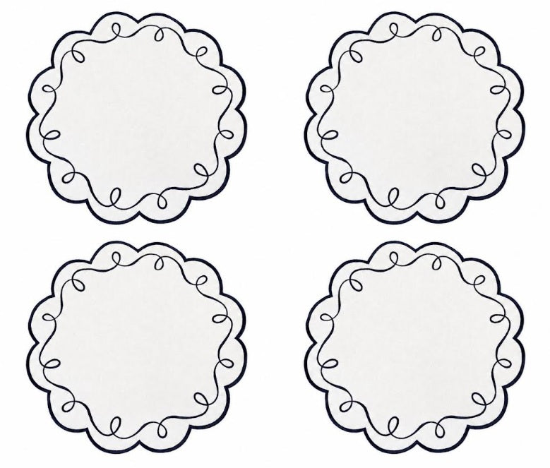 MM Embroidered Scalloped Placemats Set of 4 - Navy