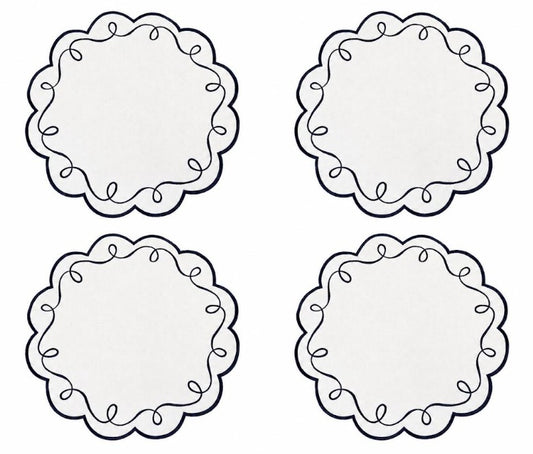 MM Embroidered Scalloped Placemats Set of 4 - Navy