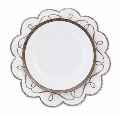 MM Embroidered Scalloped Placemats Set of 4 - Silver