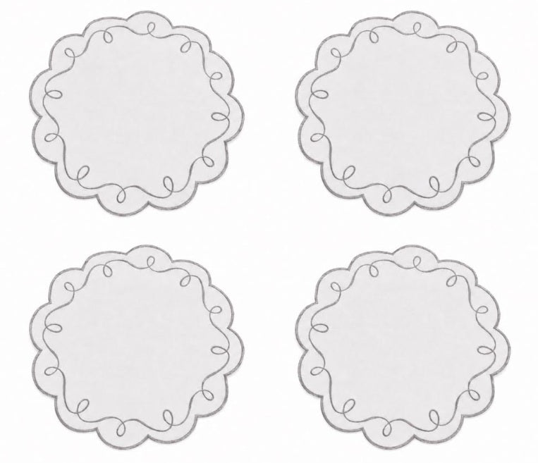 MM Embroidered Scalloped Placemats Set of 4 - Silver