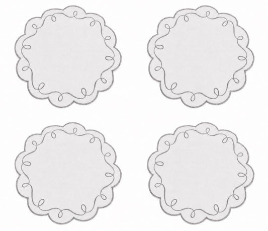 MM Embroidered Scalloped Placemats Set of 4 - Silver